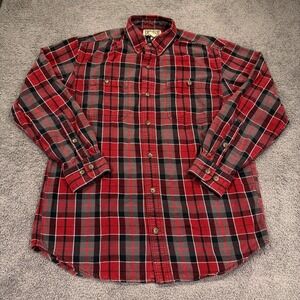 Duluth Trading Co Shirt Mens Medium Red Plaid Flannel Button Up Long Sleeve Work